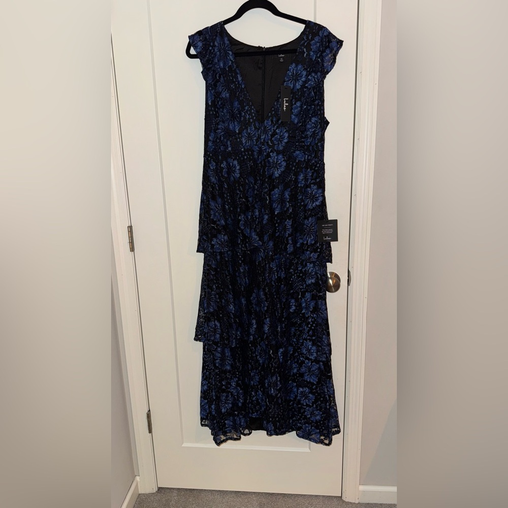 Lulu's Blue V-Neck Cap Sleeve Maxi Sundress